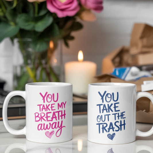 Couple Mugs That Say “I Love You” and Also “Please Take the Trash Out”
