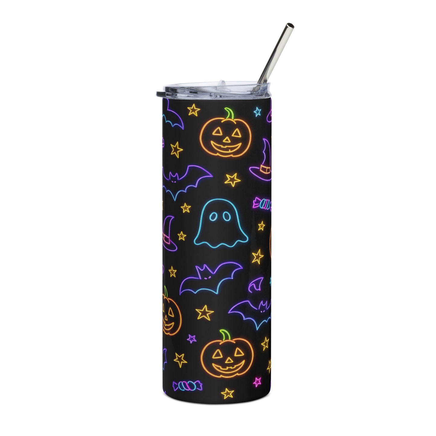 Neon Style Midnight Halloween Tumbler – 20oz Stainless Steel Travel Mug with Straw