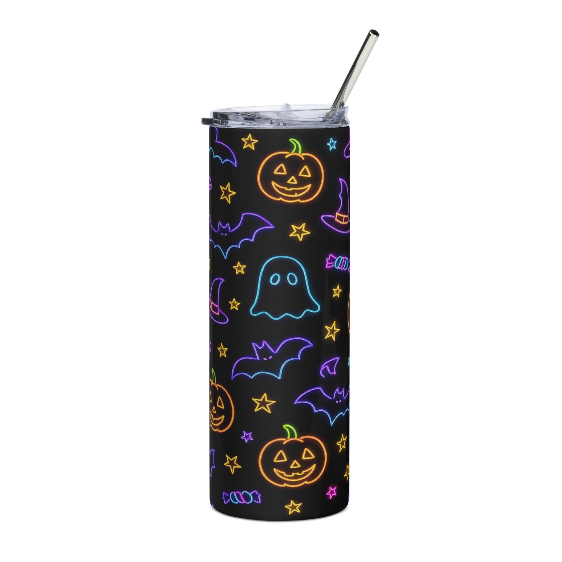 Neon Style Midnight Halloween Tumbler – 20oz Stainless Steel Travel Mug with Straw
